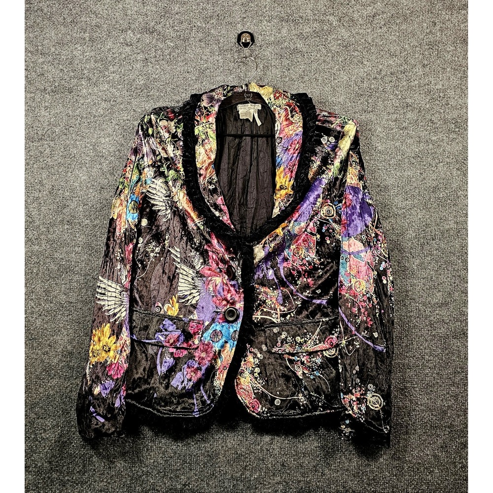 Alberto Makali Black Velvet Floral Blazer Jacket Large Whimsigoth Fairy Ruffles